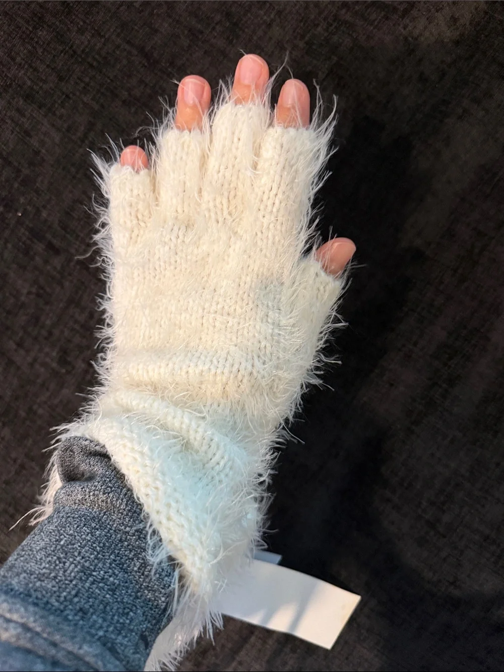 Madden Girl Ivory Fuzzy Fingerless Gloves